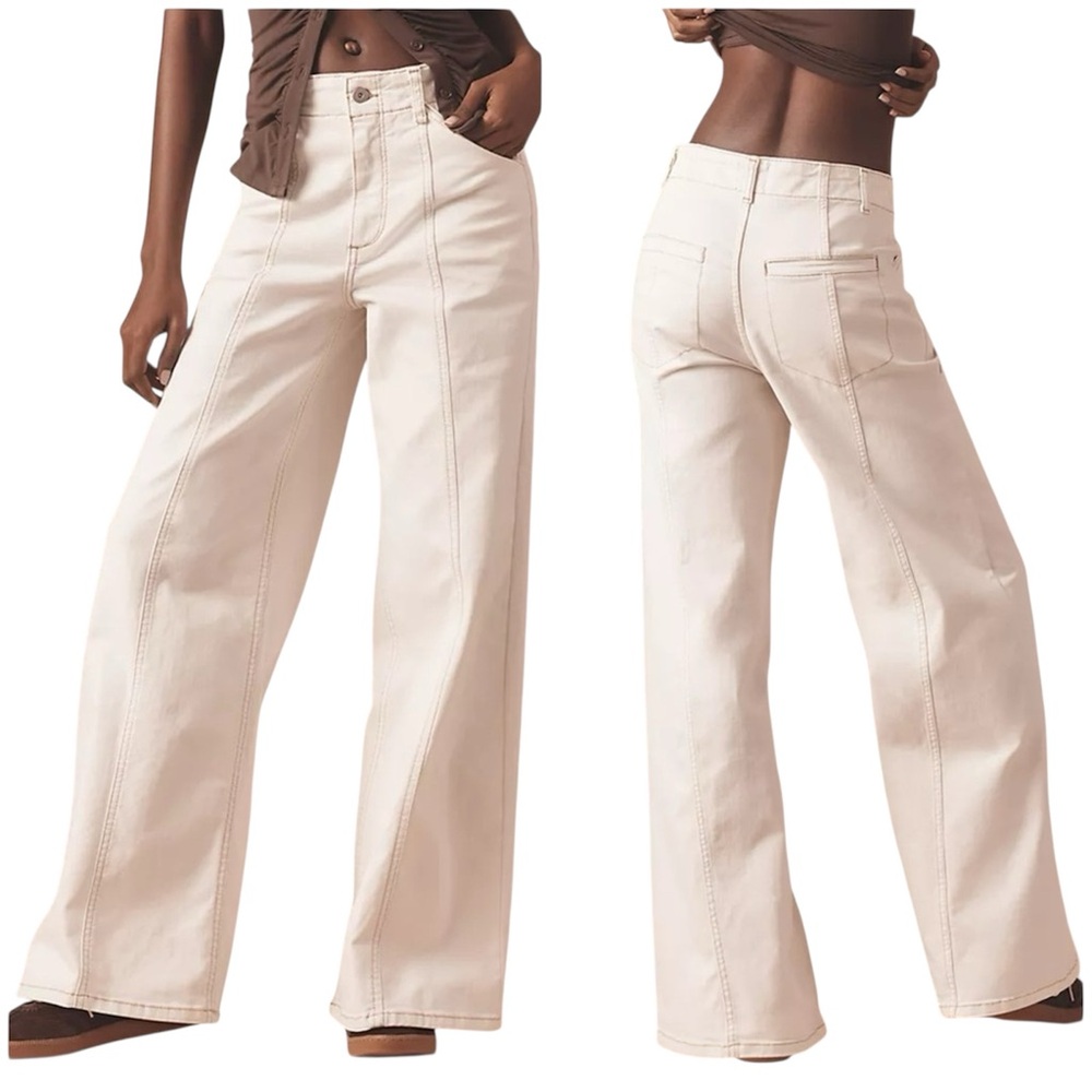 Anthropologie Cream Wide Leg Jeans